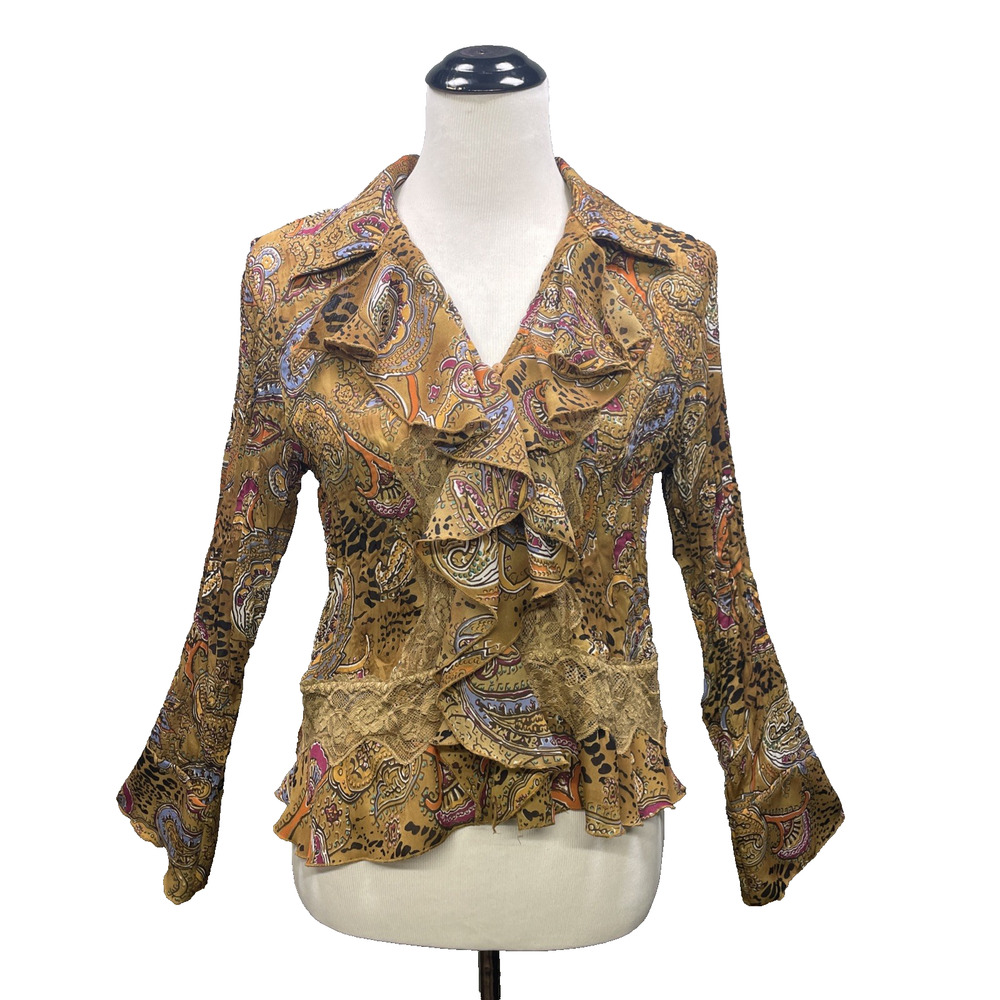 S.L.B Petite Women PM Paisley Top Ruffle Multi-color Bell Slv Phoebe Buffay Boho